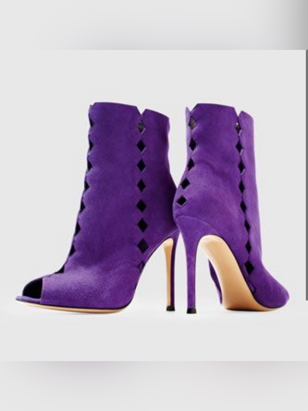 Gianvito Rossi Purple Suede Diamond Cut-Out Peep-Toe Ankle Booties Size 39.5